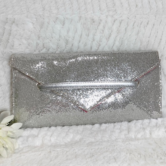 Victoria’s Secret Glitter Fold Over Envelope Silver Clutch Bag NWOT - Picture 1 of 8